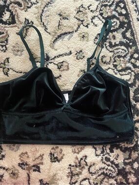 Velvet Longline Bralette With bow - Deep Green
